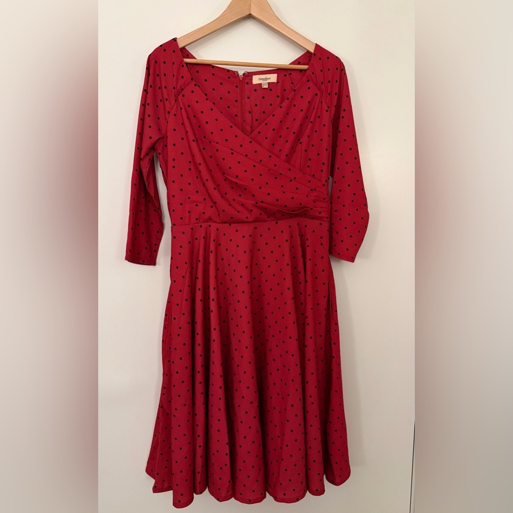 Timeless London Red and Black Polka Dot 3/4 Sleeve Dress